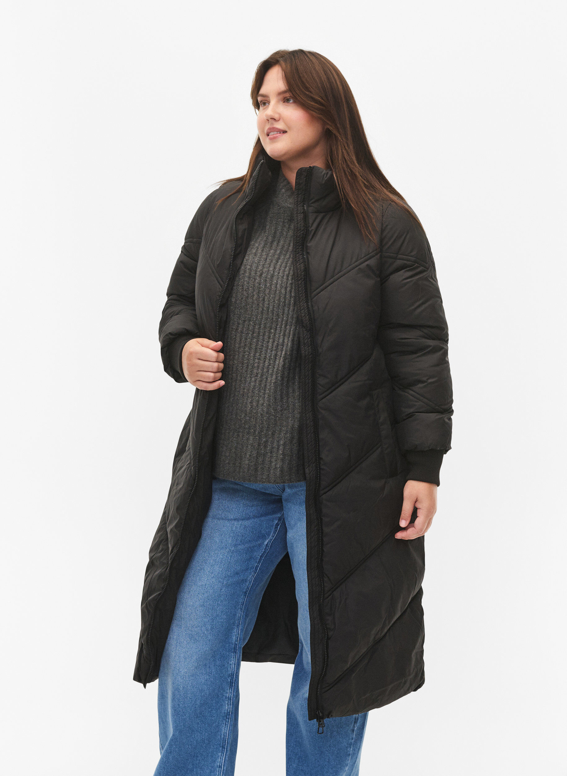 Zizzi Longue veste polaire d'hiver, Black, Model image number 2