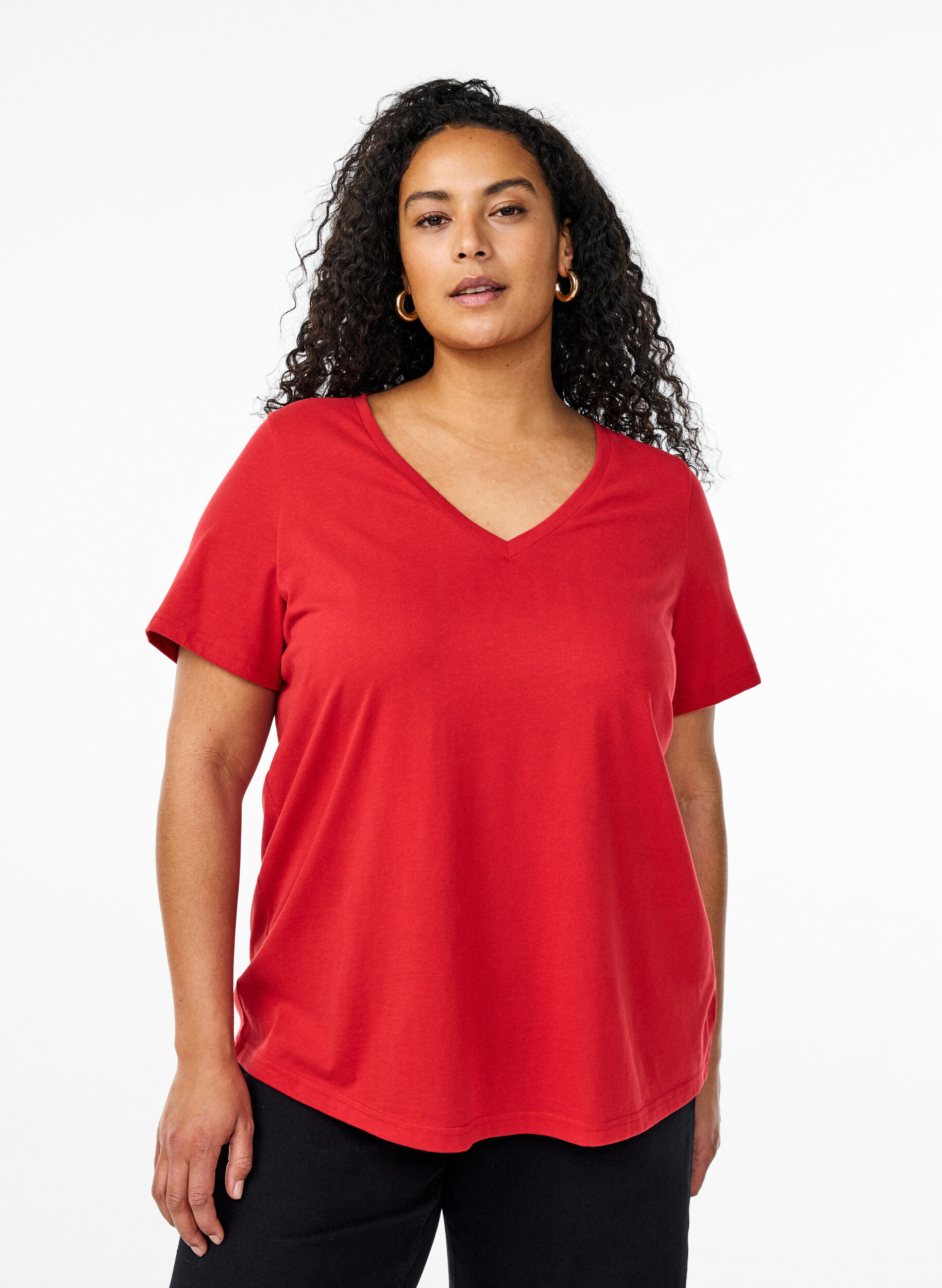 Zizzi FLASH - T-Shirt mit V-Ausschnitt, Rot, Model image number 0