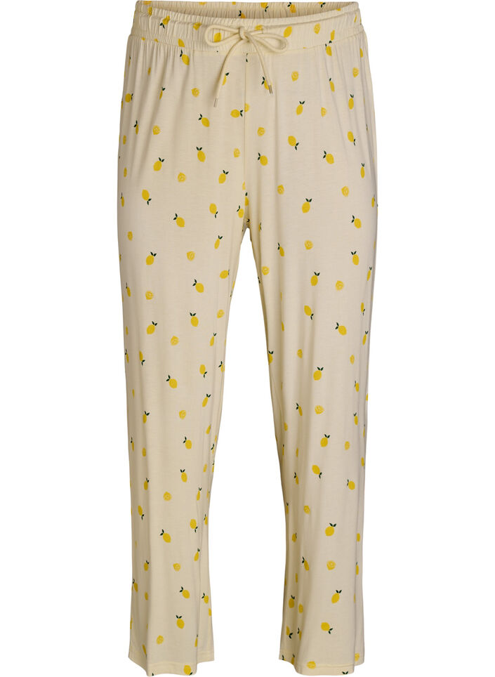 Pantalon de pyjama en jersey doux avec taille haute et imprim&eacute; fruits, Jaune clair, Packshot image number 0