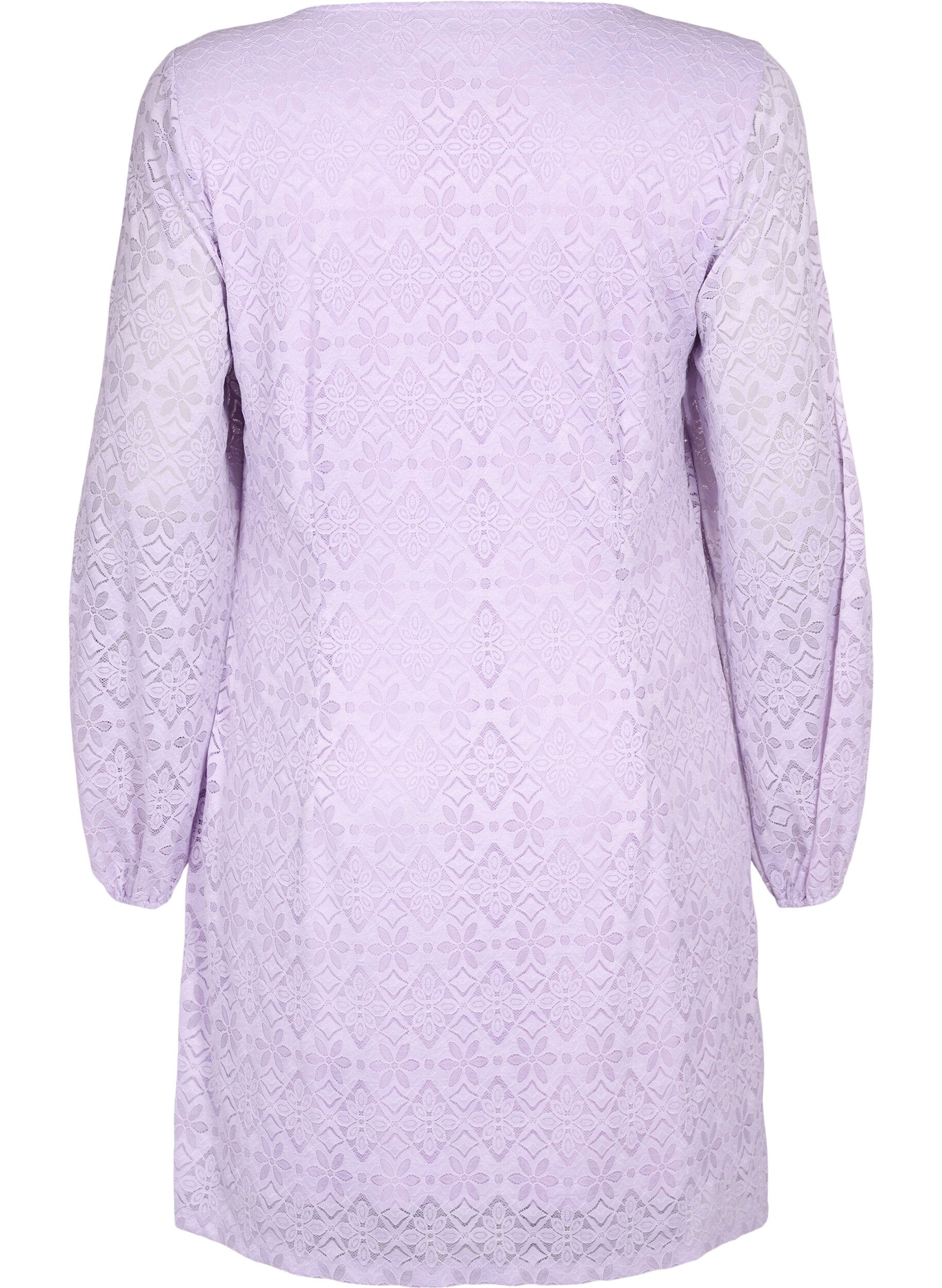 Zizzi Robe en dentelle avec d&eacute;coupe en V et manches longues, Pastel Lilac, Packshot image number 1