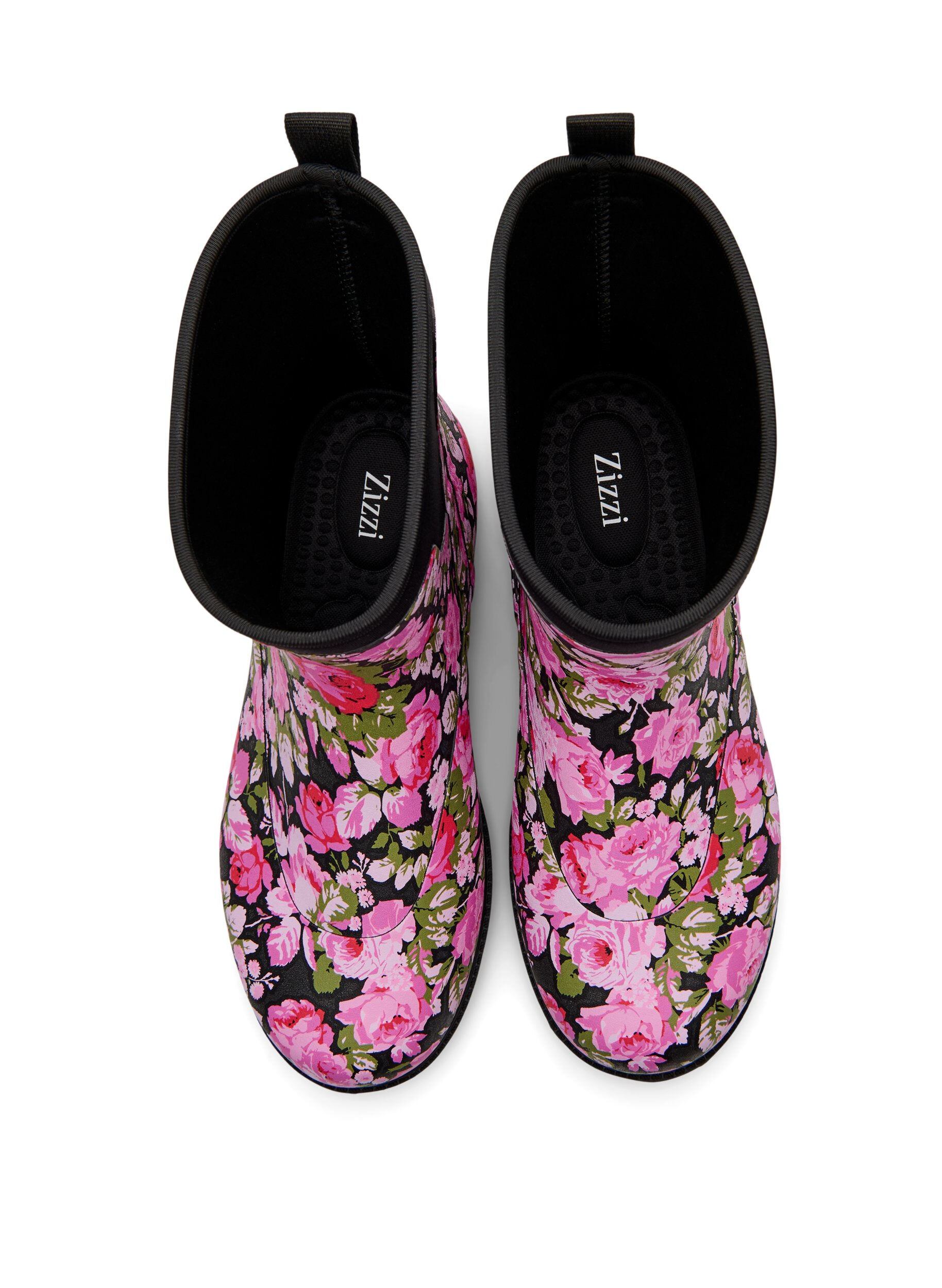 Zizzi Kurze Stiefel mit weitem Schaft aus elastischem Neopren, Flower AOP, Packshot image number 2