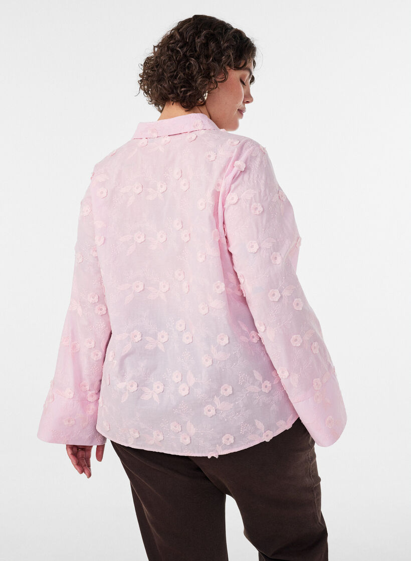 Hemd mit floraler Stickerei und weiten &Auml;rmeln, Pink, Model image number 2