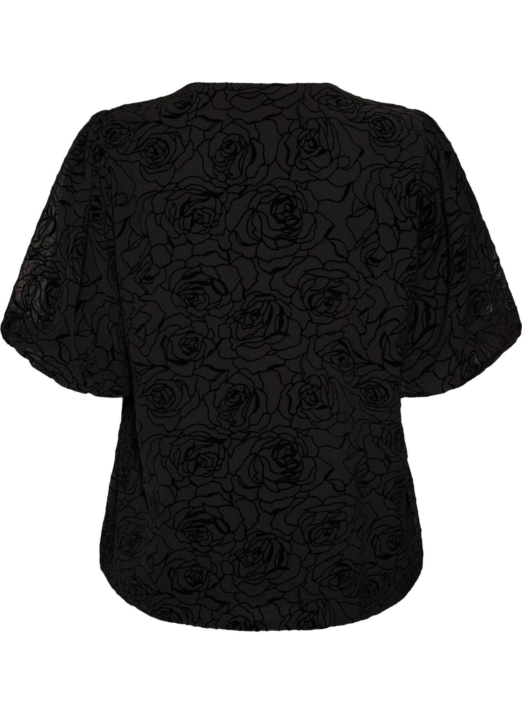ZizziBlouse avec motif floral et manches ballon, Noir, Packshot image number 1