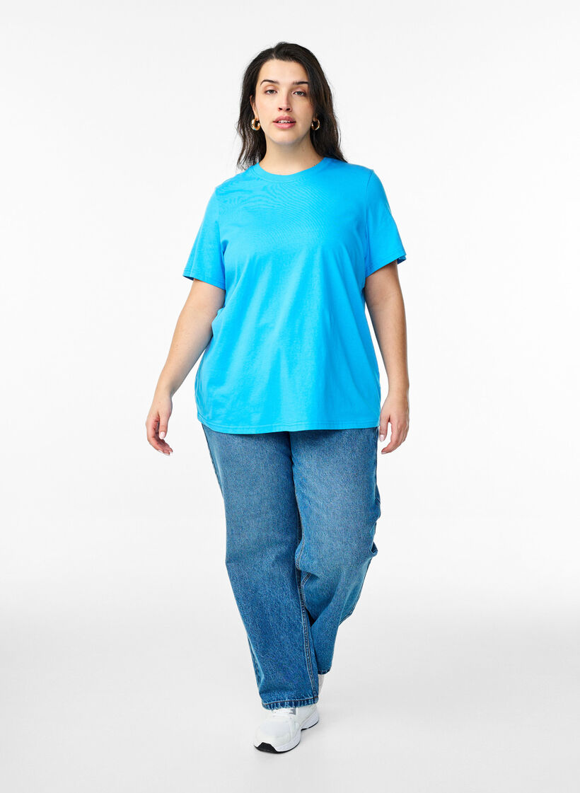 T-shirt basique en coton &agrave; col rond, Bleu, Model image number 1