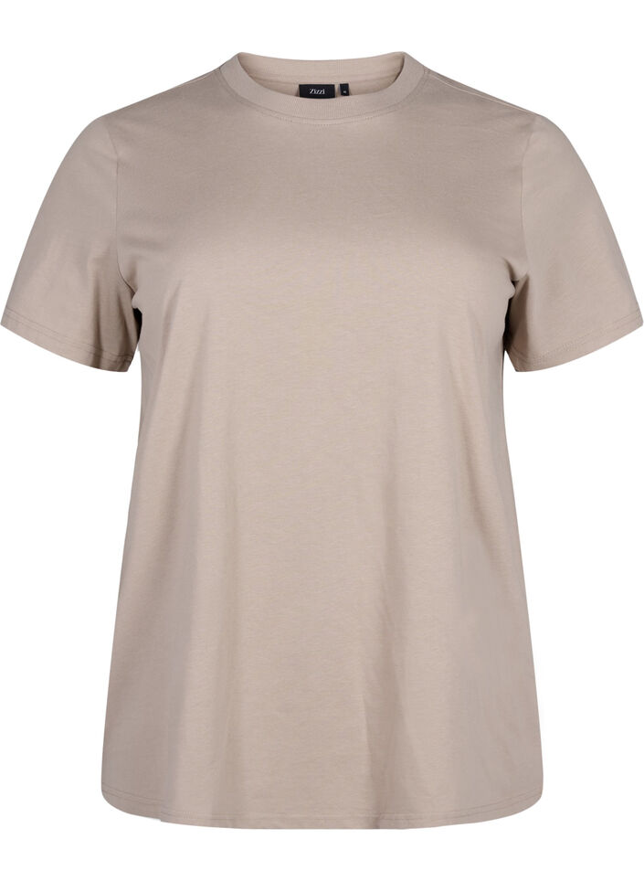 Basic T-Shirt aus Baumwolle mit Rundhalsausschnitt, Beige, Packshot image number 0
