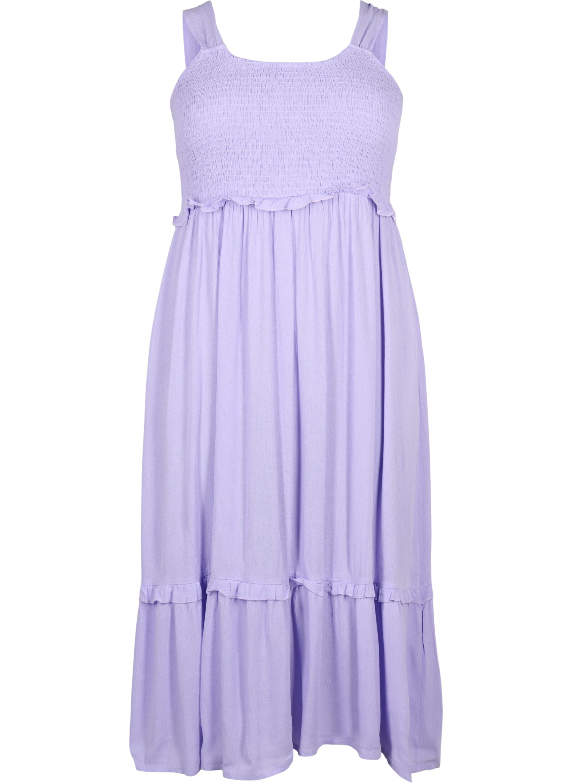 Zizzi Robe midi en viscose avec smock, Lavender, Packshot image number 0