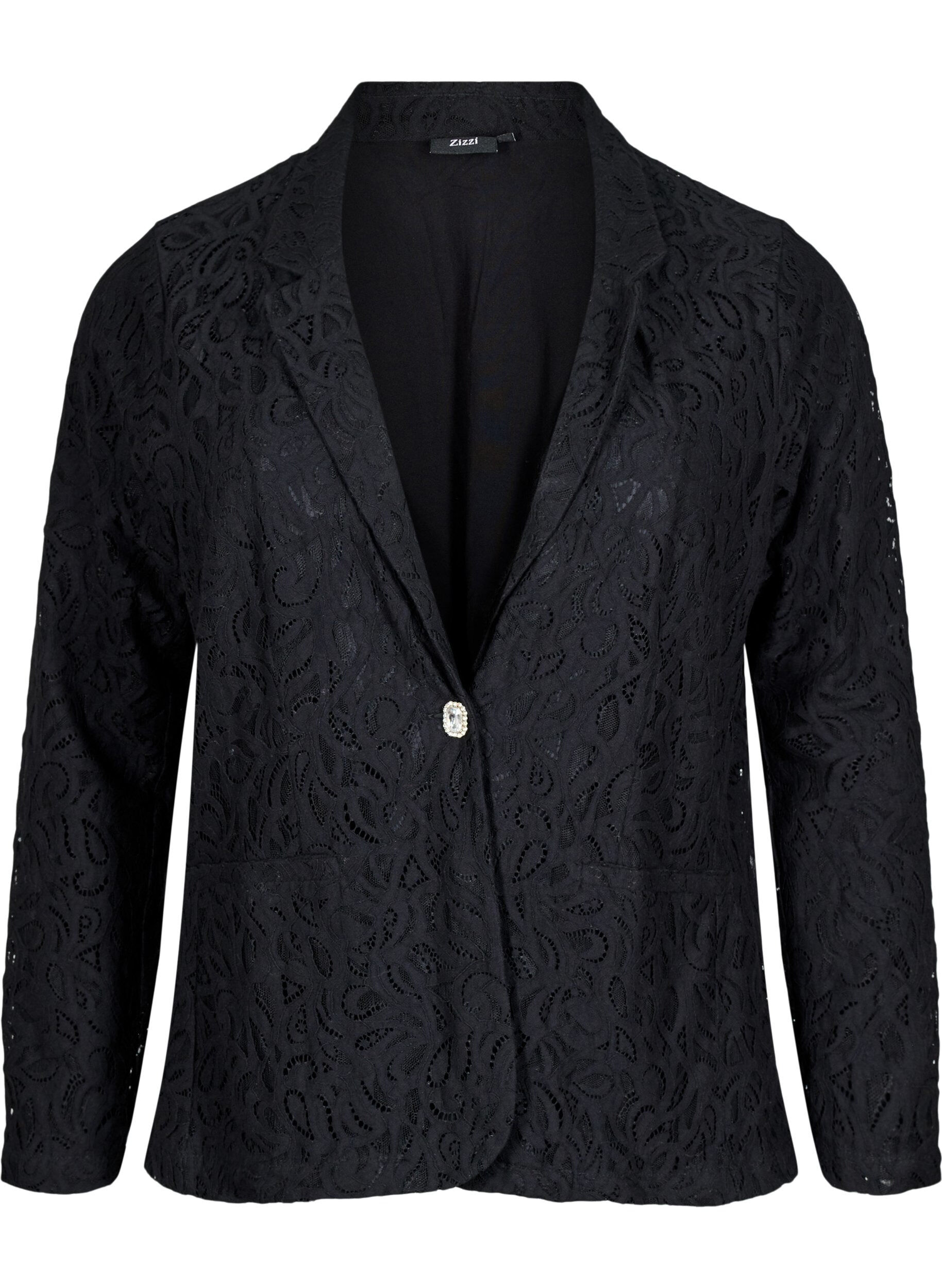 Zizzi Spitzenblazer mit Taschen, Black, Packshot image number 0