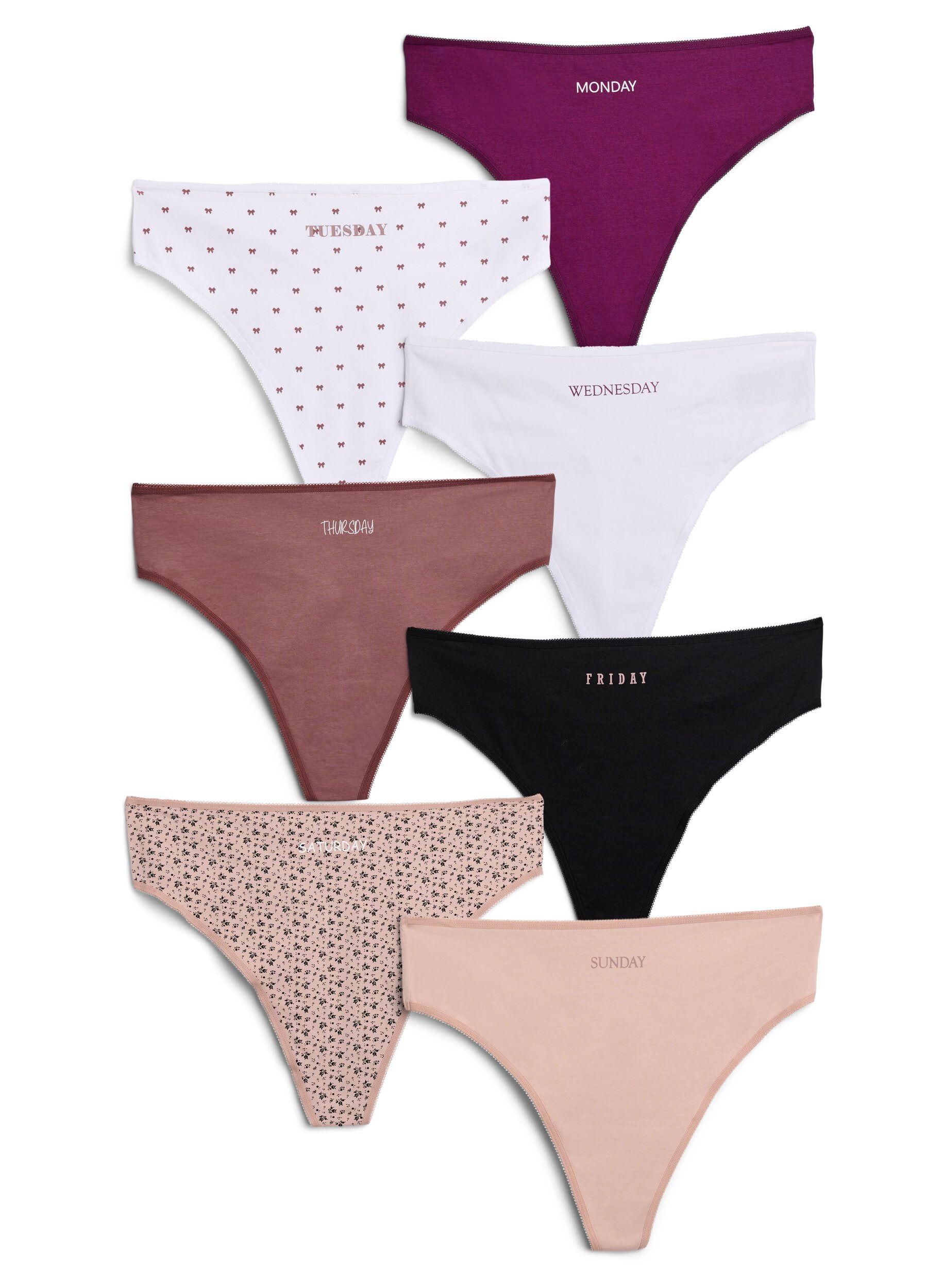 7er-Pack Strings aus Baumwolle mit Wochentags-Print