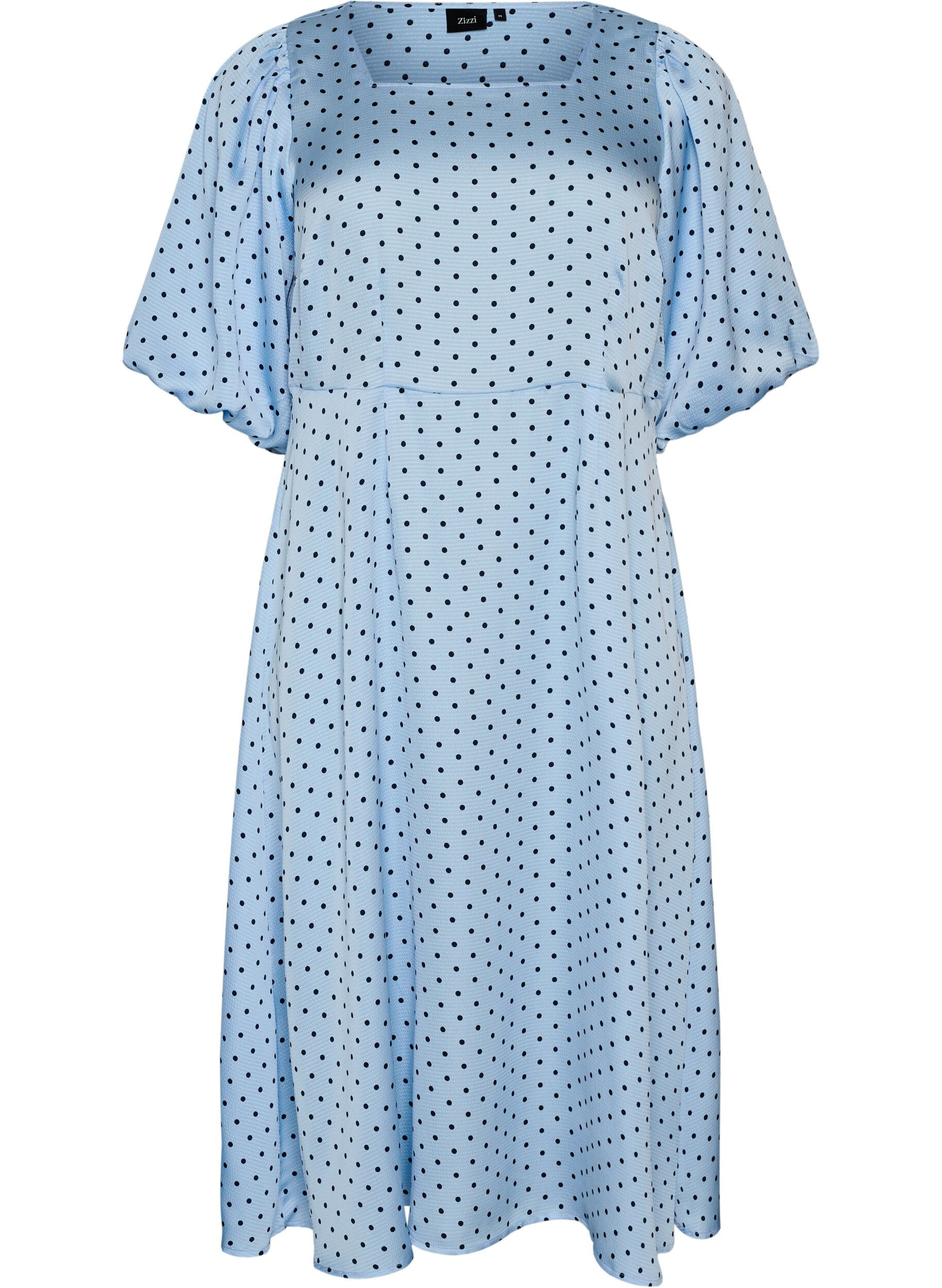 Zizzi Robe midi &agrave; pois avec encolure carr&eacute;e, Bleu Clair, Packshot image number 0