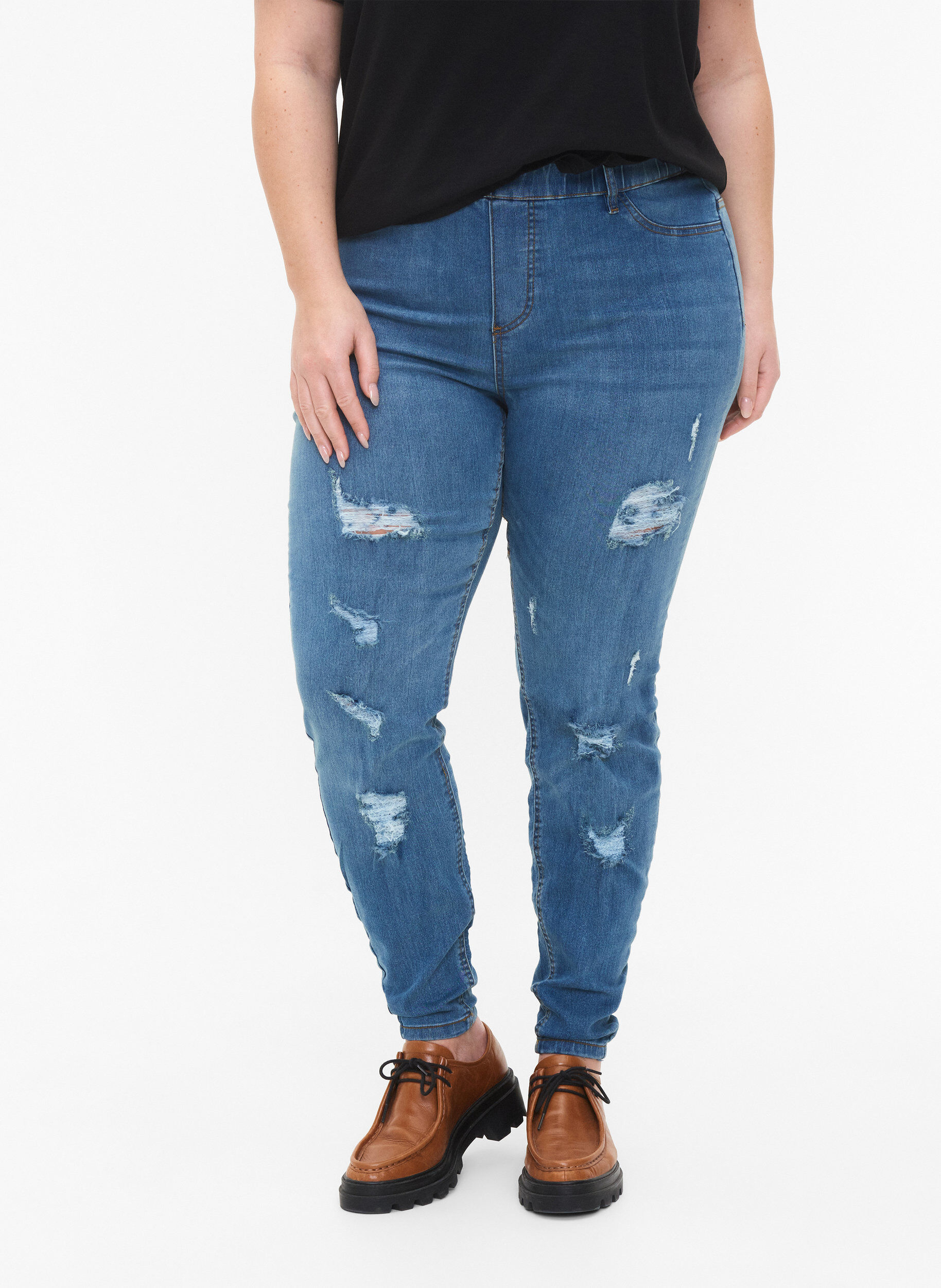 Zizzi Jeggings avec d&eacute;chirures, Blue denim, Model image number 2