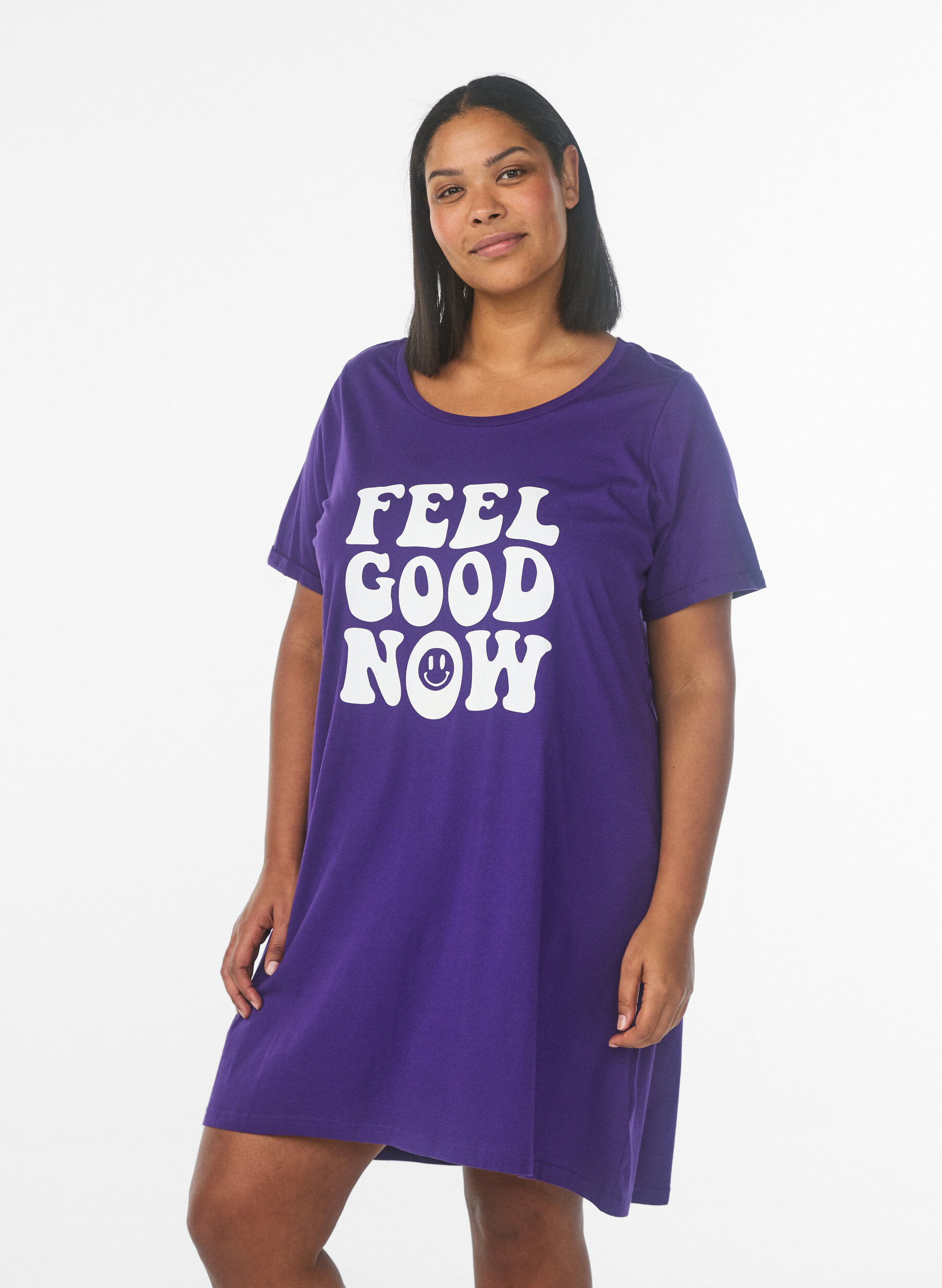 Zizzi Kurz&auml;rmeliges Nachthemd aus Bio-Baumwolle, Blau, Model image number 0