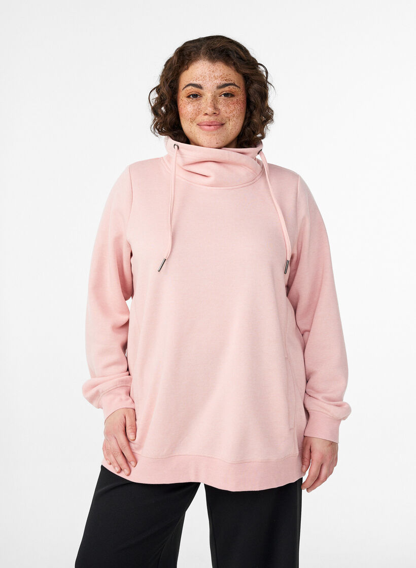 Sweatshirt avec col montant et poches, Rose poudr&eacute;e, Model image number 0