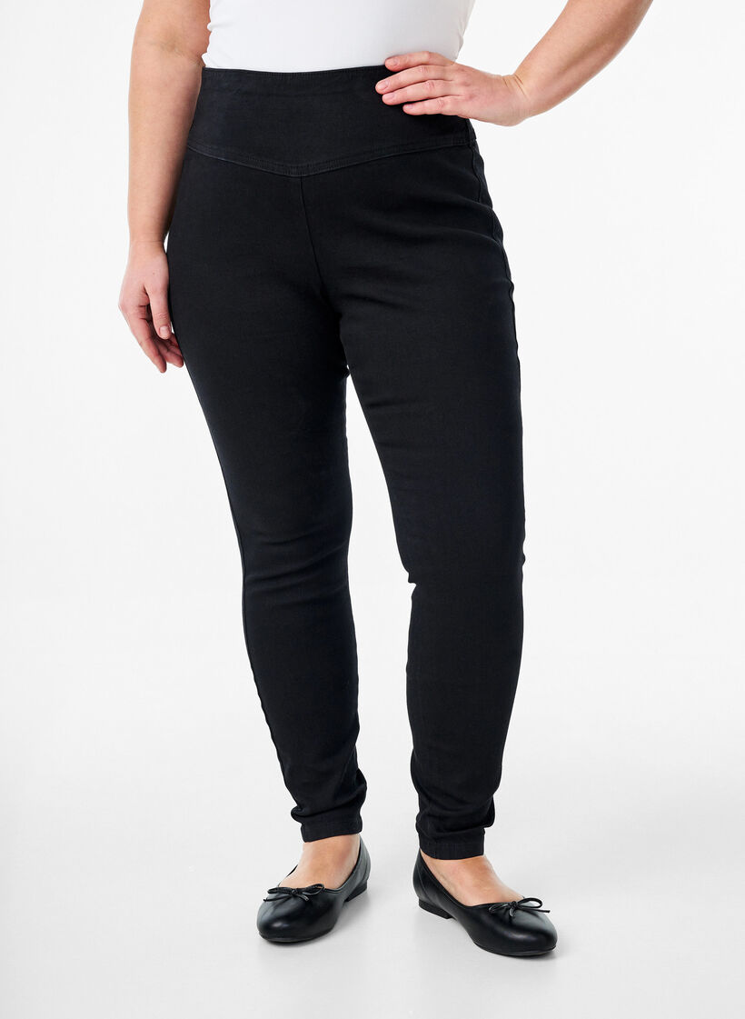 Jeggings extensibles avec une taille haute, Noir, Model image number 2