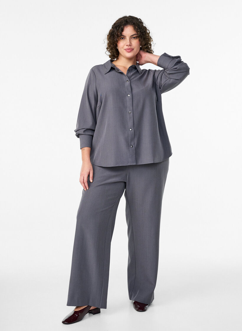 Pantalon tailleur taille haute à jambes larges, Gris, Model image number 0