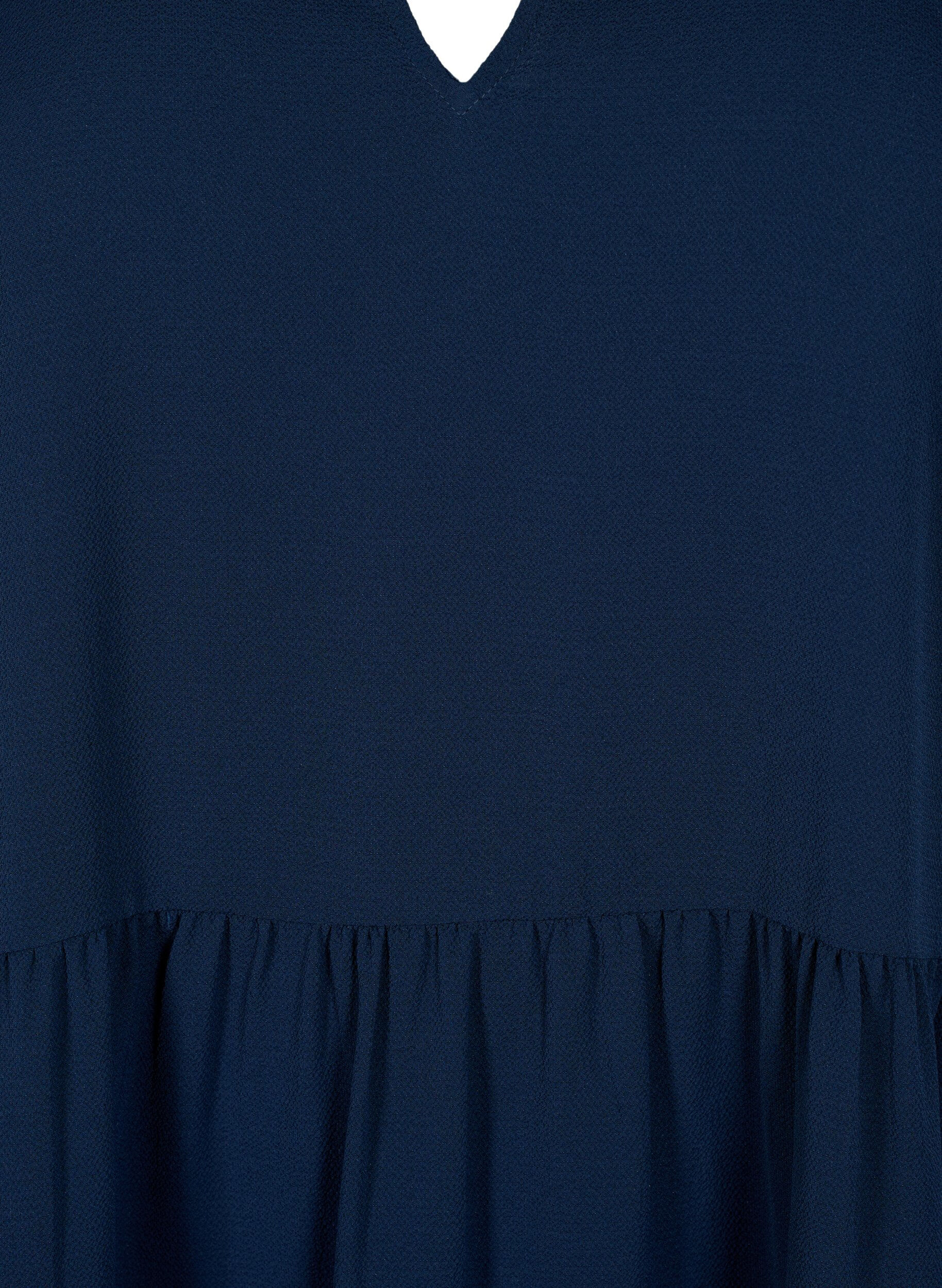 Zizzi Kurzarmkleid in A-Linienform mit Schnittlinien, Blau, Packshot image number 2