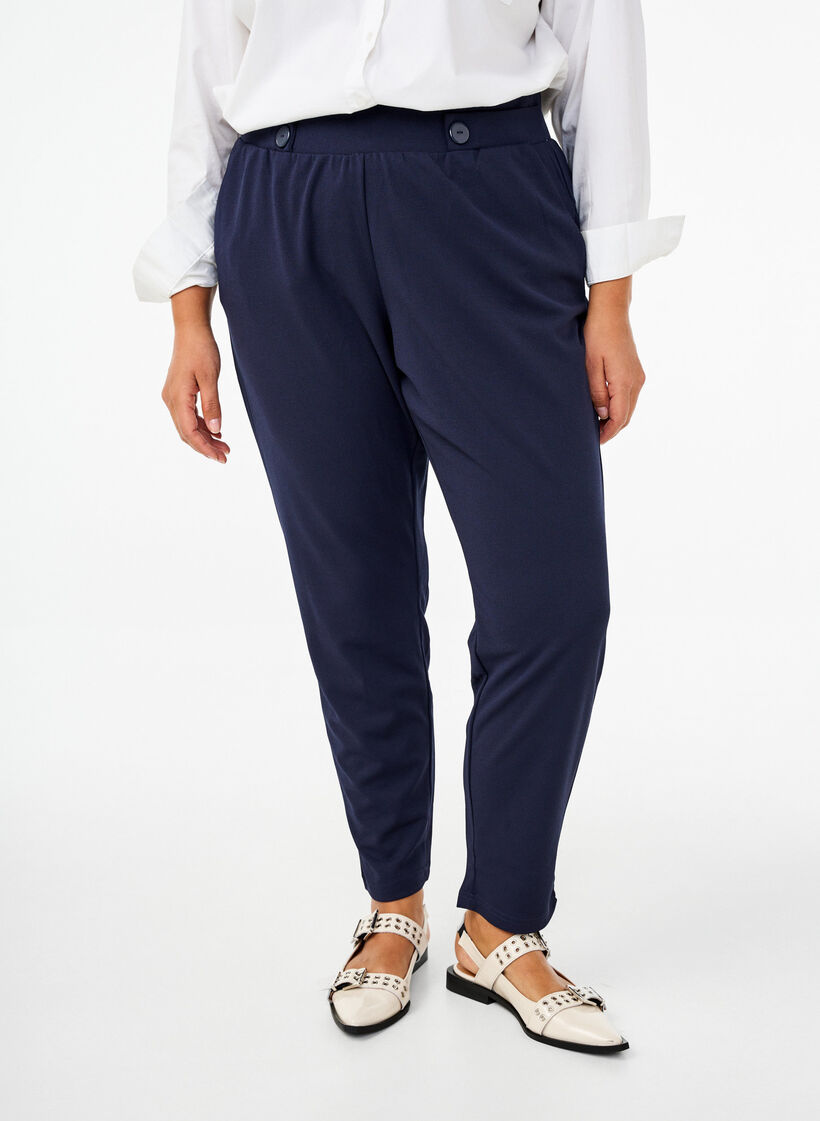 Pantalon avec poches et boutons fantaisie, Bleu, Model image number 2