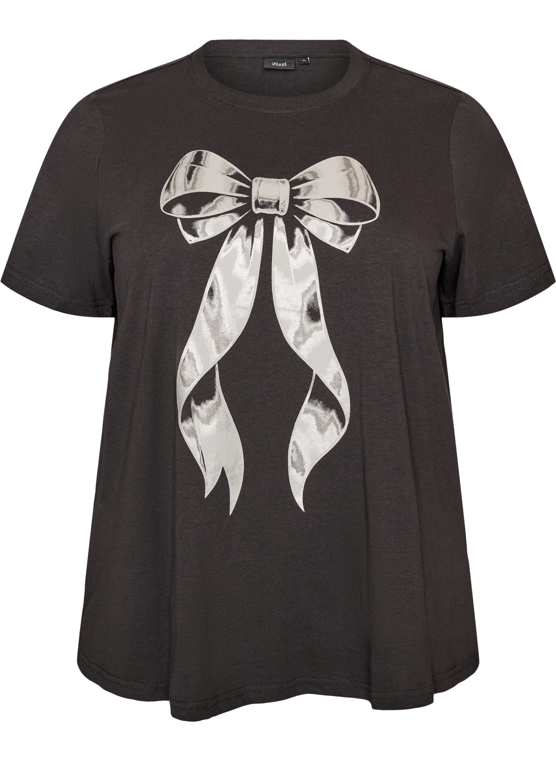 ZizziT-shirt en coton avec imprim&eacute; devant, Gris anthracite, Packshot image number 0