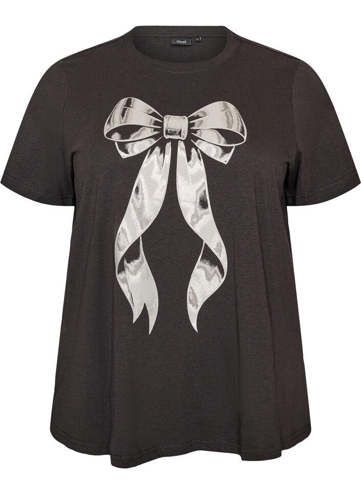T-shirt en coton avec imprim&eacute; devant, Gris anthracite, Packshot image number 0