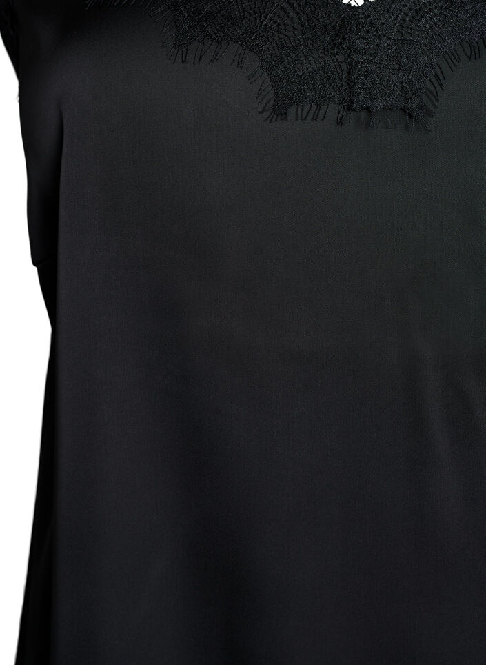 Top &agrave; bretelles en satin avec dentelle, Noir, Packshot image number 2