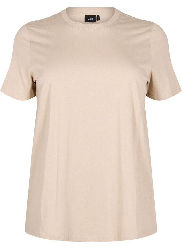 Basic T-Shirt aus Baumwolle mit Rundhalsausschnitt, Beige, Packshot image number 0