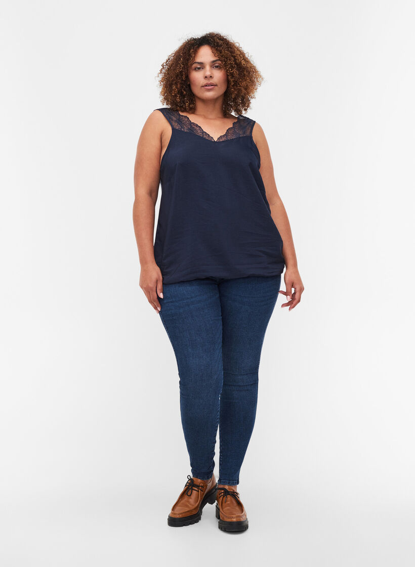 Top avec dentelle et ourlet élastiqué, Navy Blazer, Model image number 2