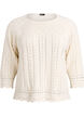 Top en maille avec broderie eyelet et manches 3/4, Beige, Packshot image number 0