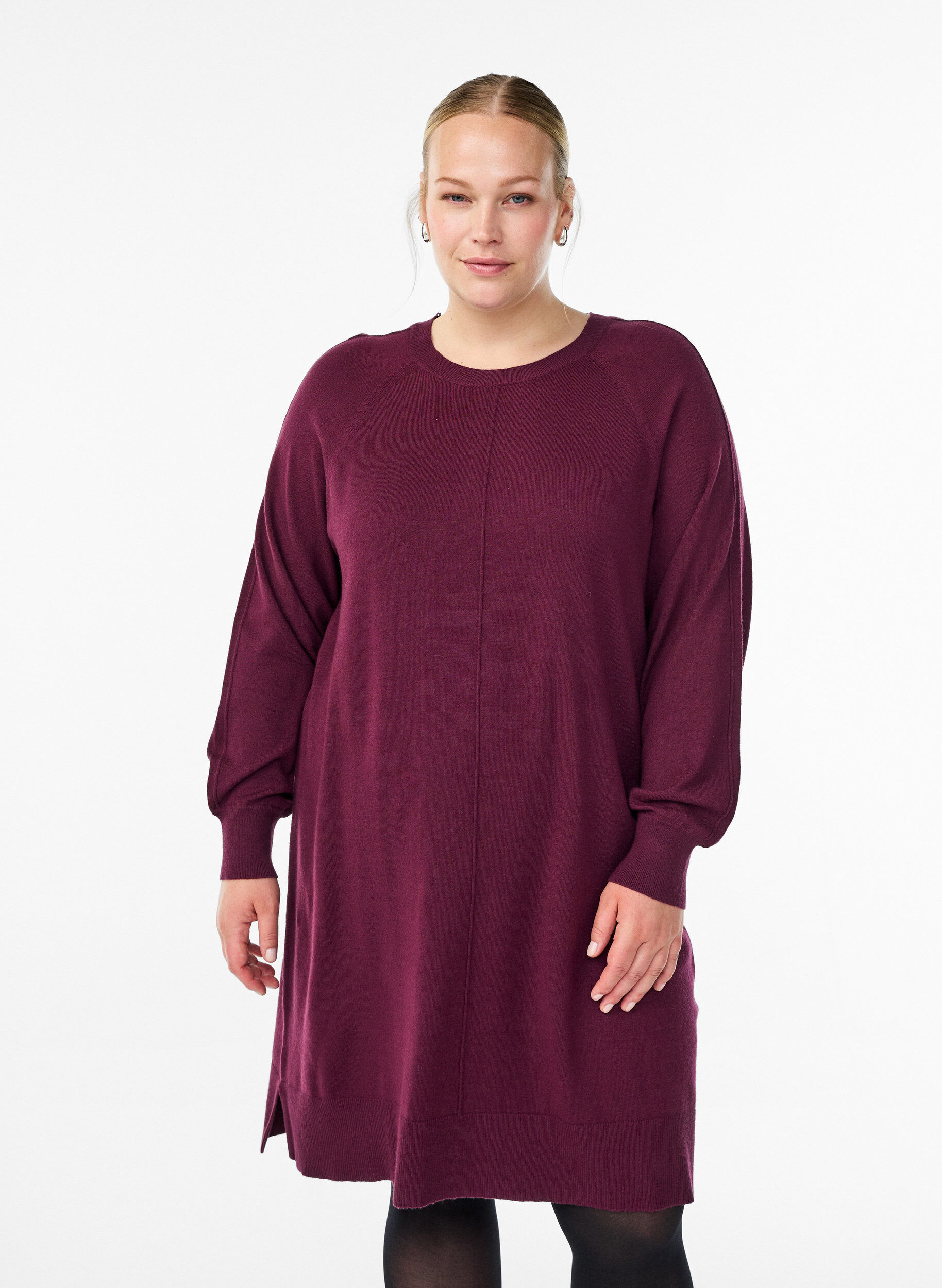 ZizziRobe courte en maille &agrave; manches raglan et couture centrale, Bordeaux, Model image number 0