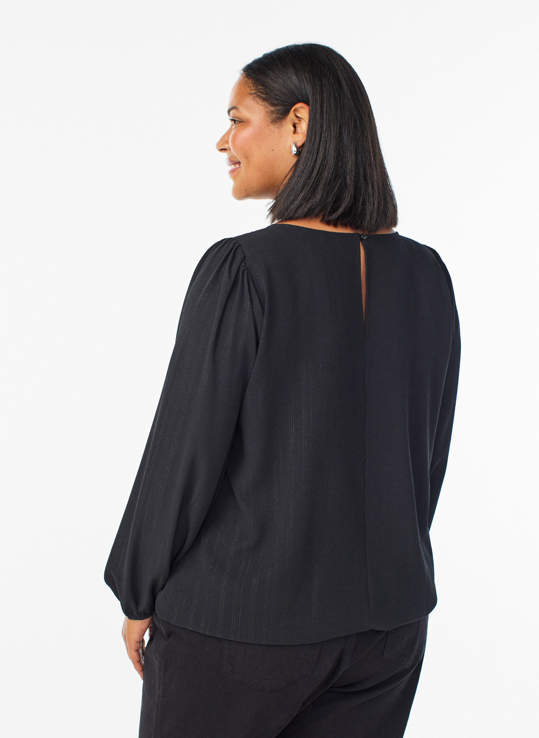 Zizzi Bluse mit Silberglitzer, Schwarz, Model image number 2