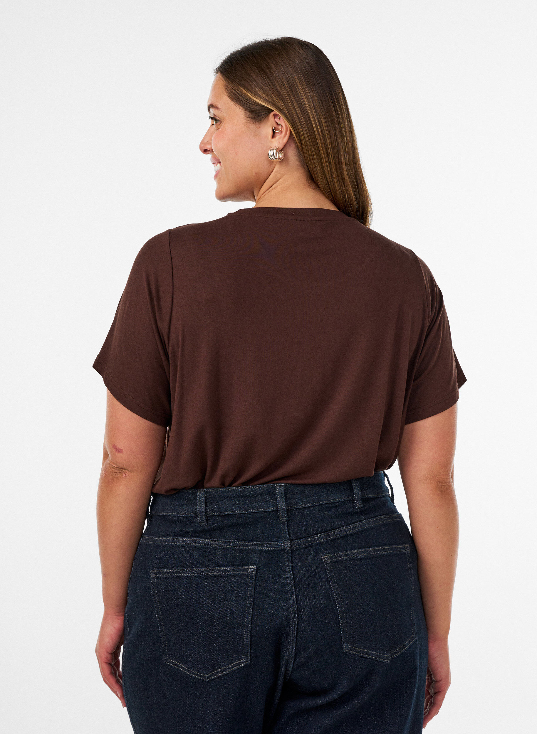 ZizziT-shirt en viscose avec strass, Marron, Model image number 2