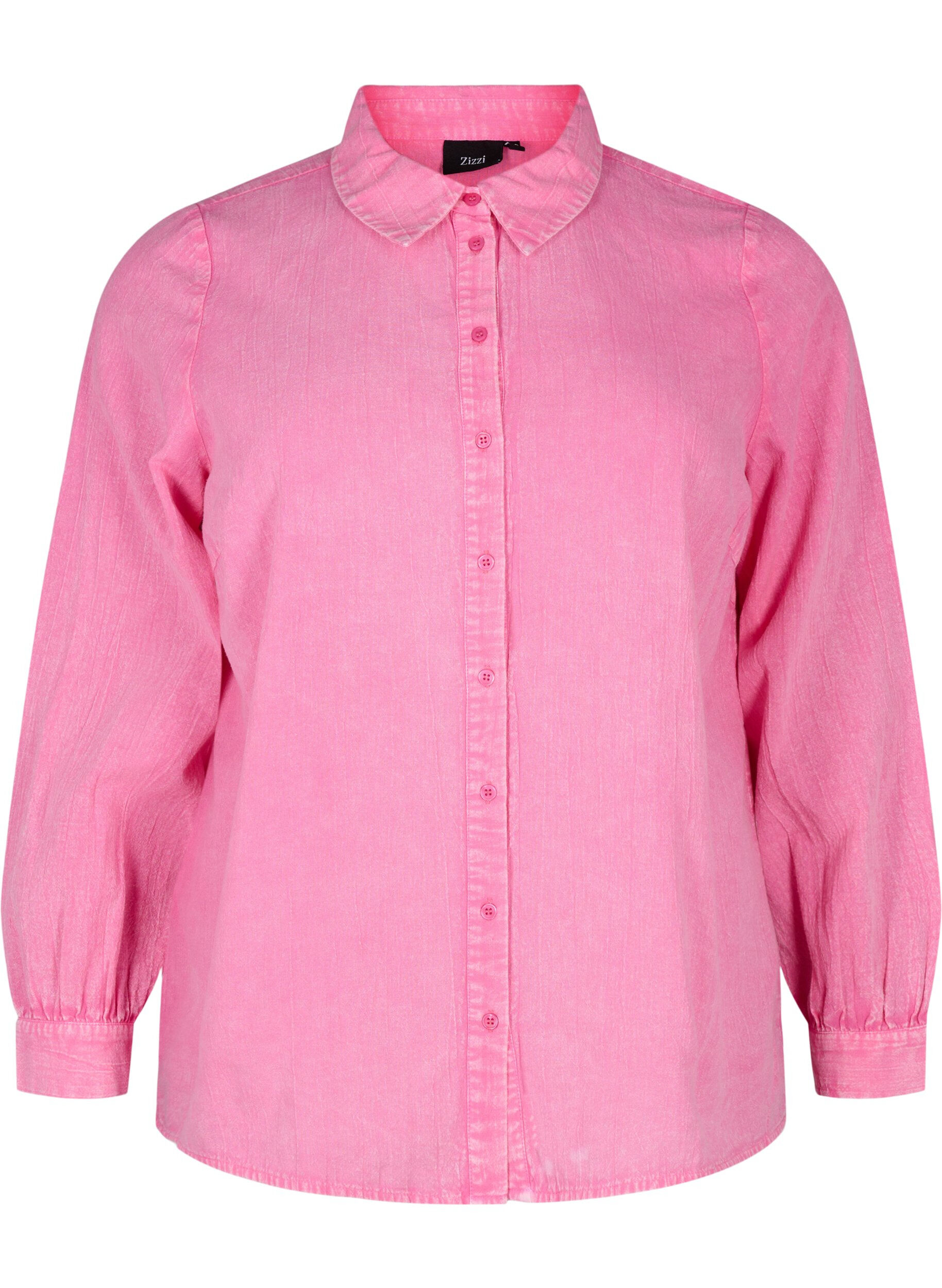 Zizzi Einfarbige Jeansbluse, Pink Power, Packshot image number 0
