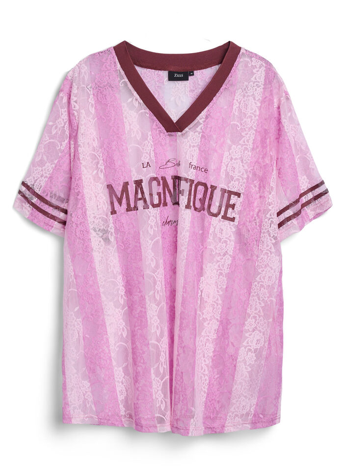 Bluse mit Spitzendetails und Statement-Print, Rot, Packshot image number 0