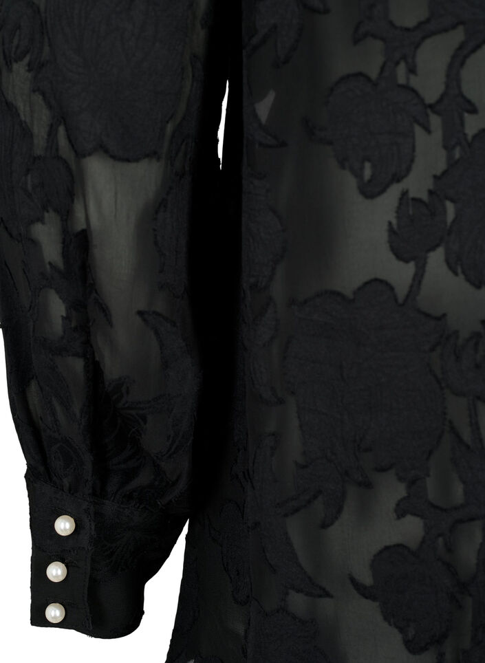 Jacquard-Bluse mit Perlenknöpfen, Black, Packshot image number 3