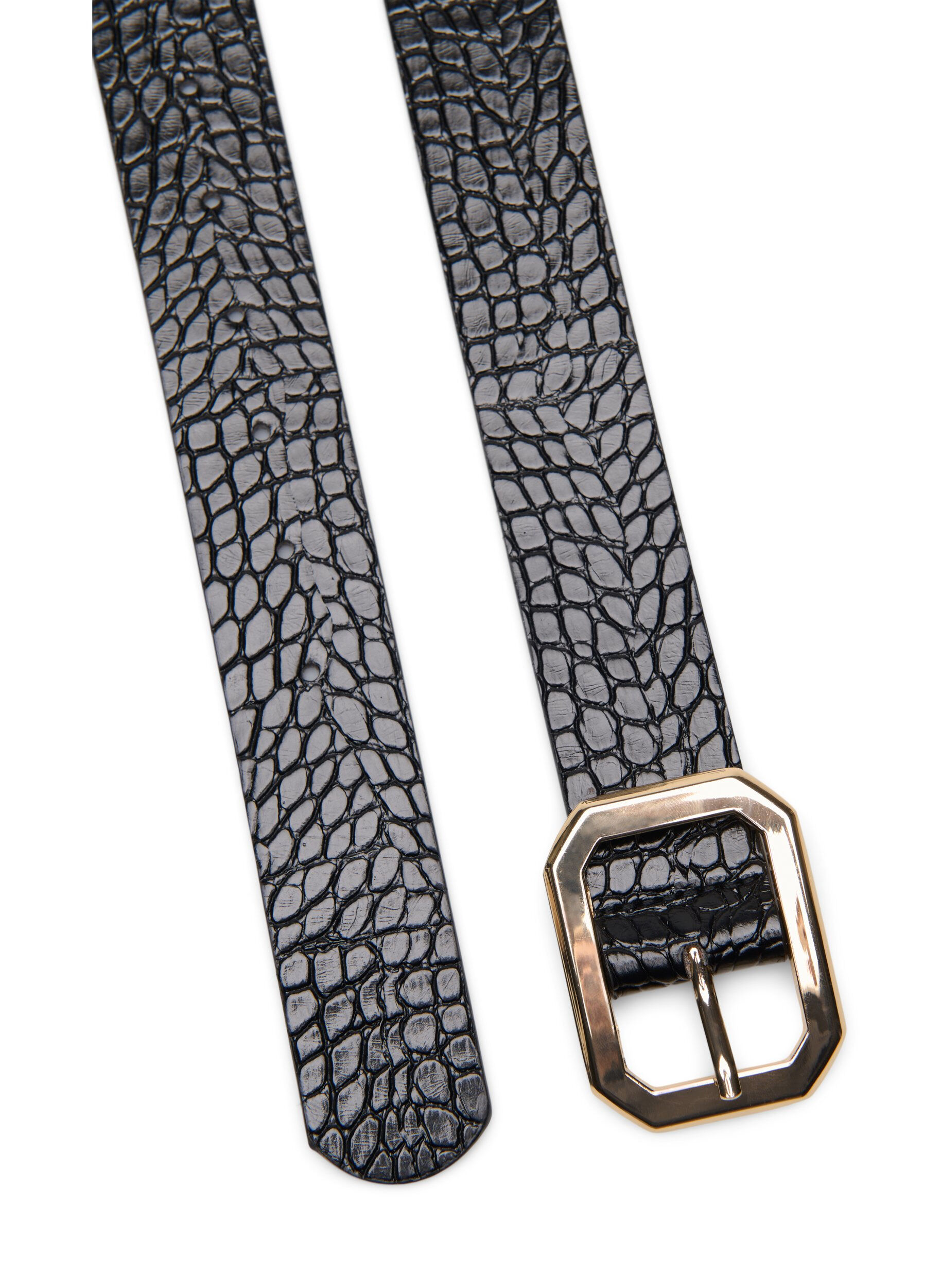 Zizzi Kunstlederg&uuml;rtel mit Krokomuster, Black w. Gold Buckle, Packshot image number 1
