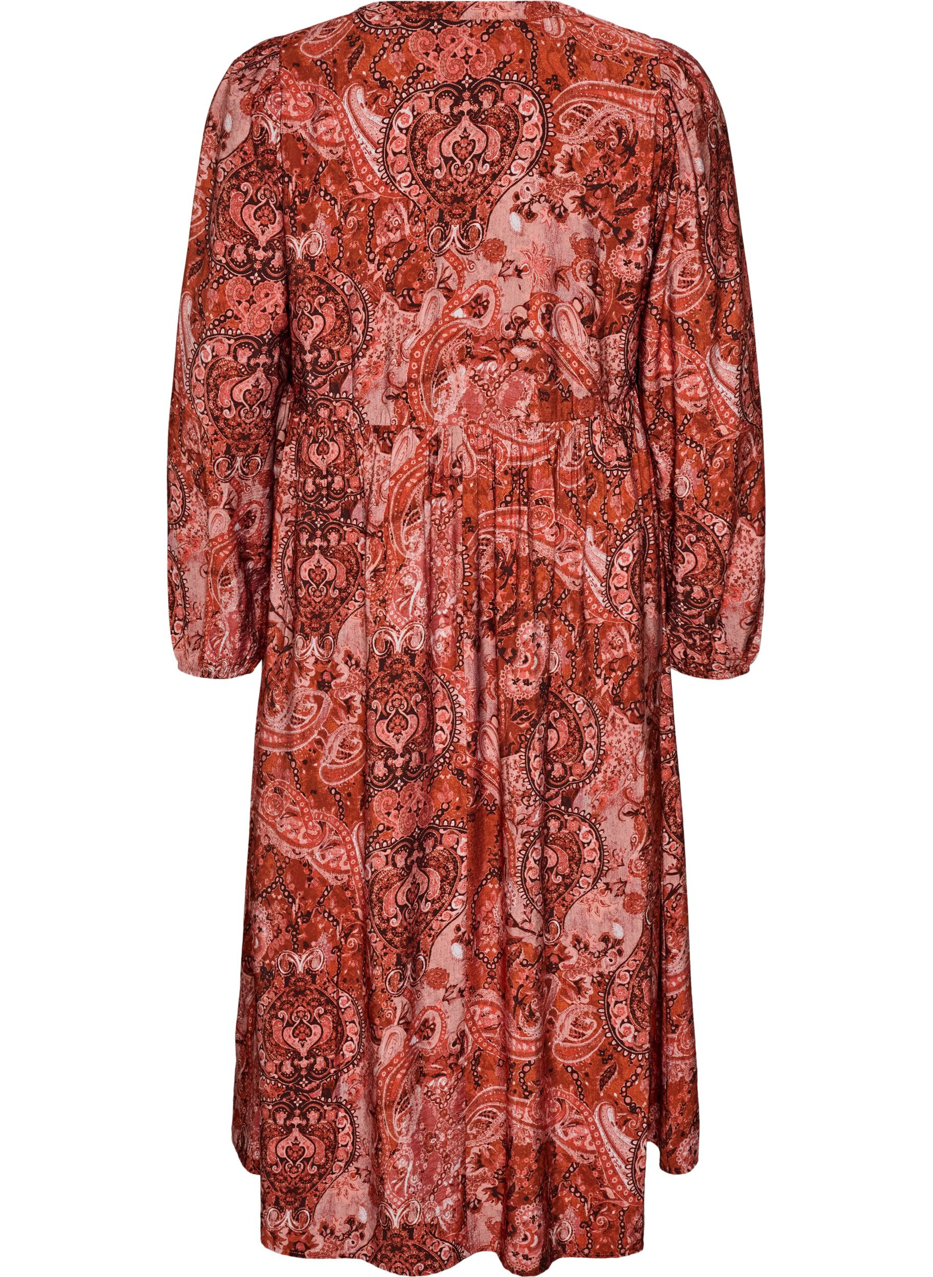 ZizziRobe midi en viscose avec imprim&eacute; cachemire, Orange, Packshot image number 1