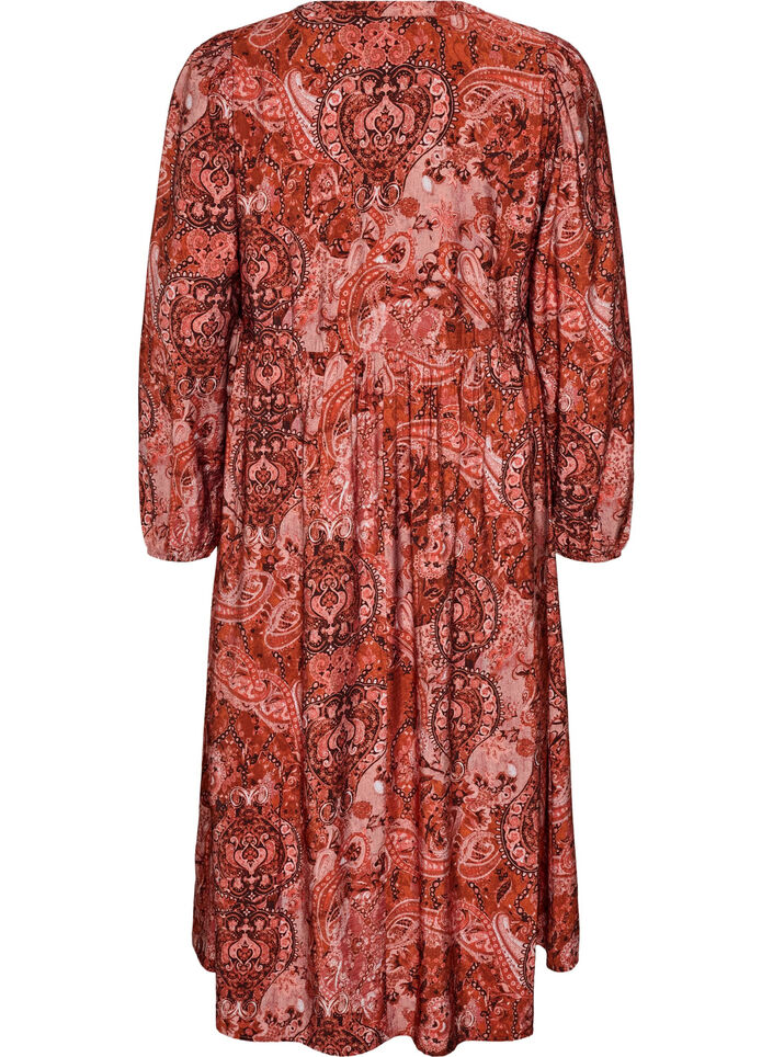 Robe midi en viscose avec imprim&eacute; cachemire, Orange, Packshot image number 1