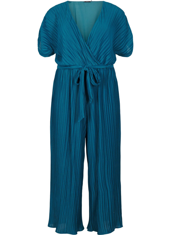 Jumpsuit mit Falten, Bindedetail und weiten Ärmeln, Blau, Packshot image number 0