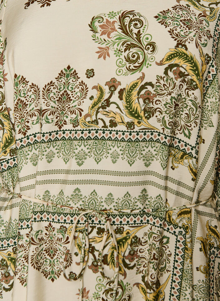 Gemustertes Midikleid aus Viskose mit Bindeg&uuml;rtel, Gr&uuml;n, Packshot image number 2