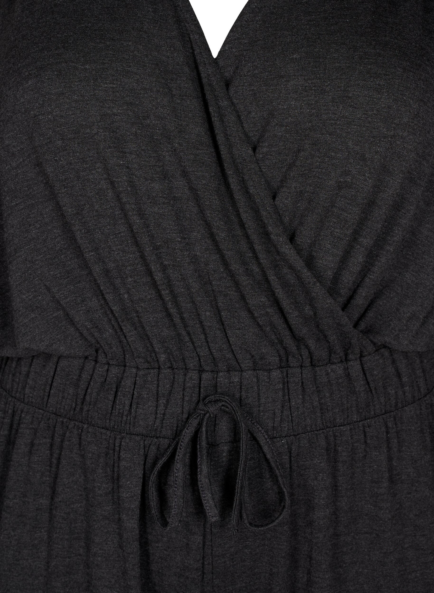 Zizzi Jumpsuit mit Wickeloptik und B&auml;ndern, Dark Grey Melange, Packshot image number 2