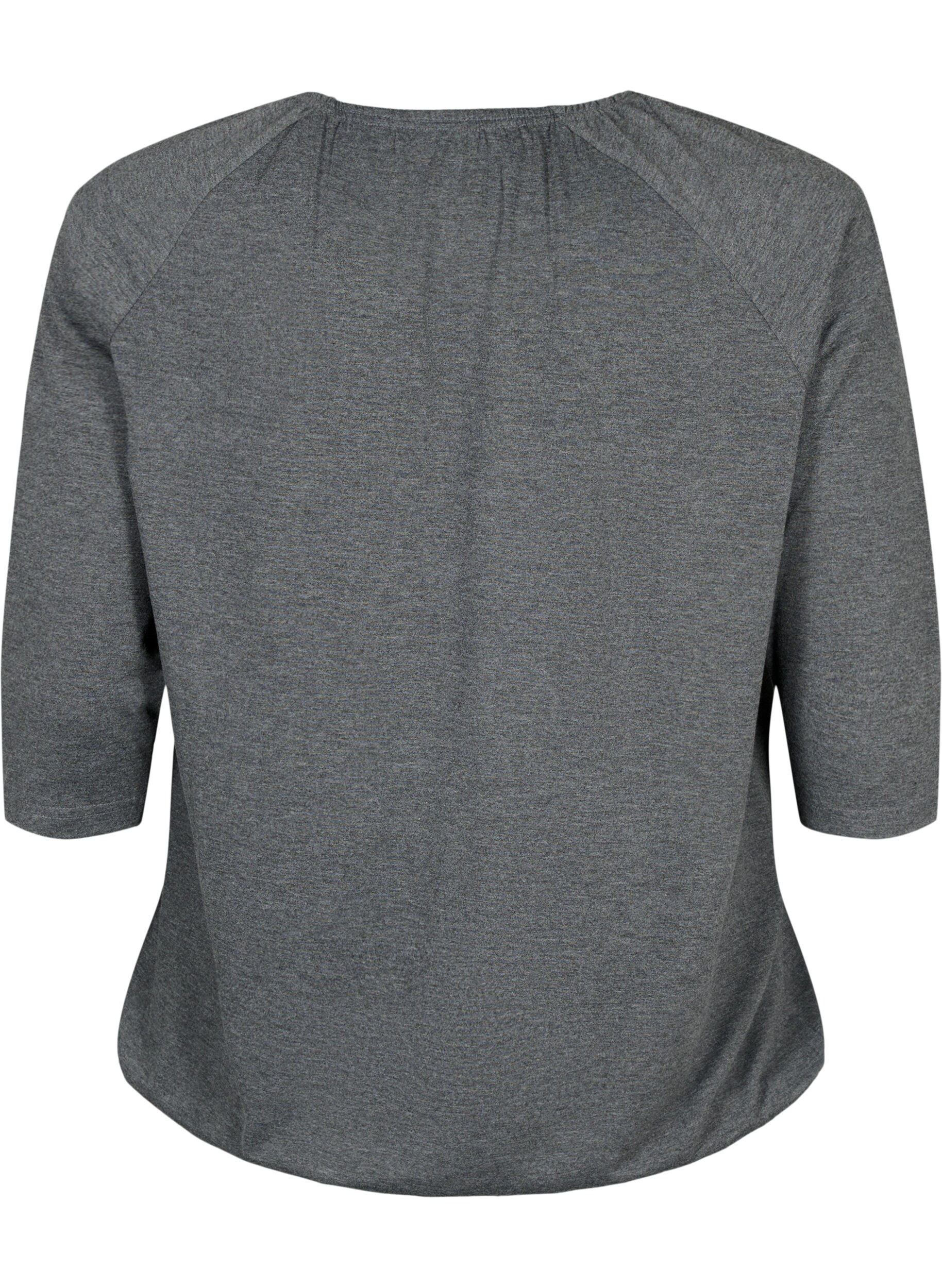 Zizzi Blouse ray&eacute;e &agrave; manches 3/4, Dark Grey Melange, Packshot image number 1