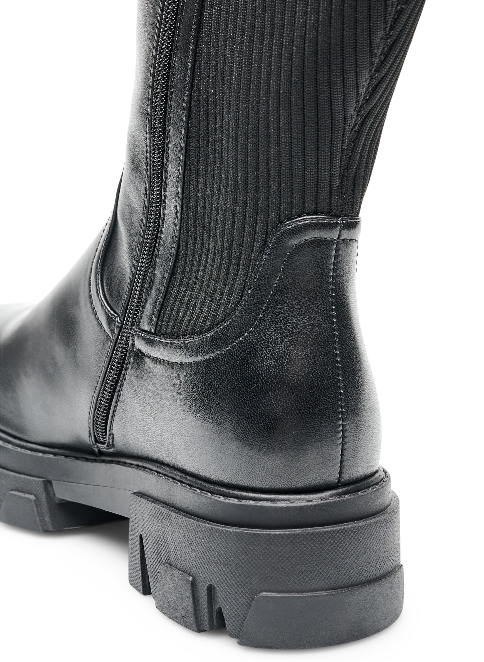 ZizziLanger Stiefel mit gerippten Eins&auml;tzen, Schwarz, Packshot image number 4