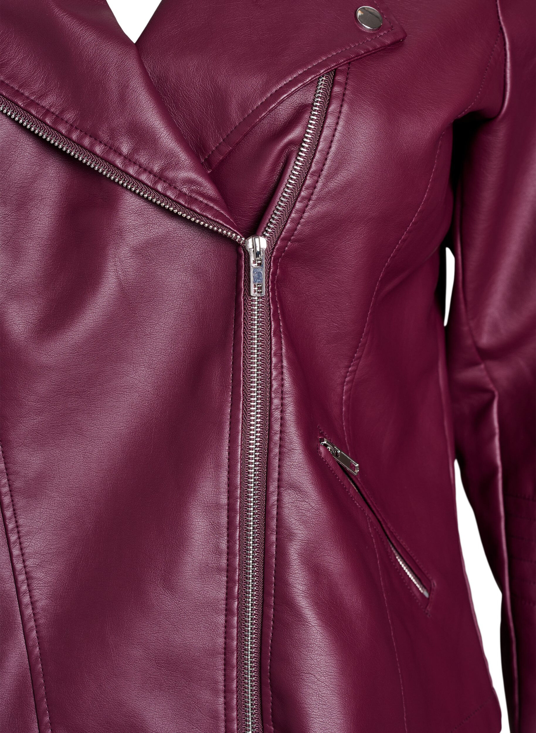 Zizzi Bikerjacke aus Kunstleder, Dunkles Bordeaux, Packshot image number 2