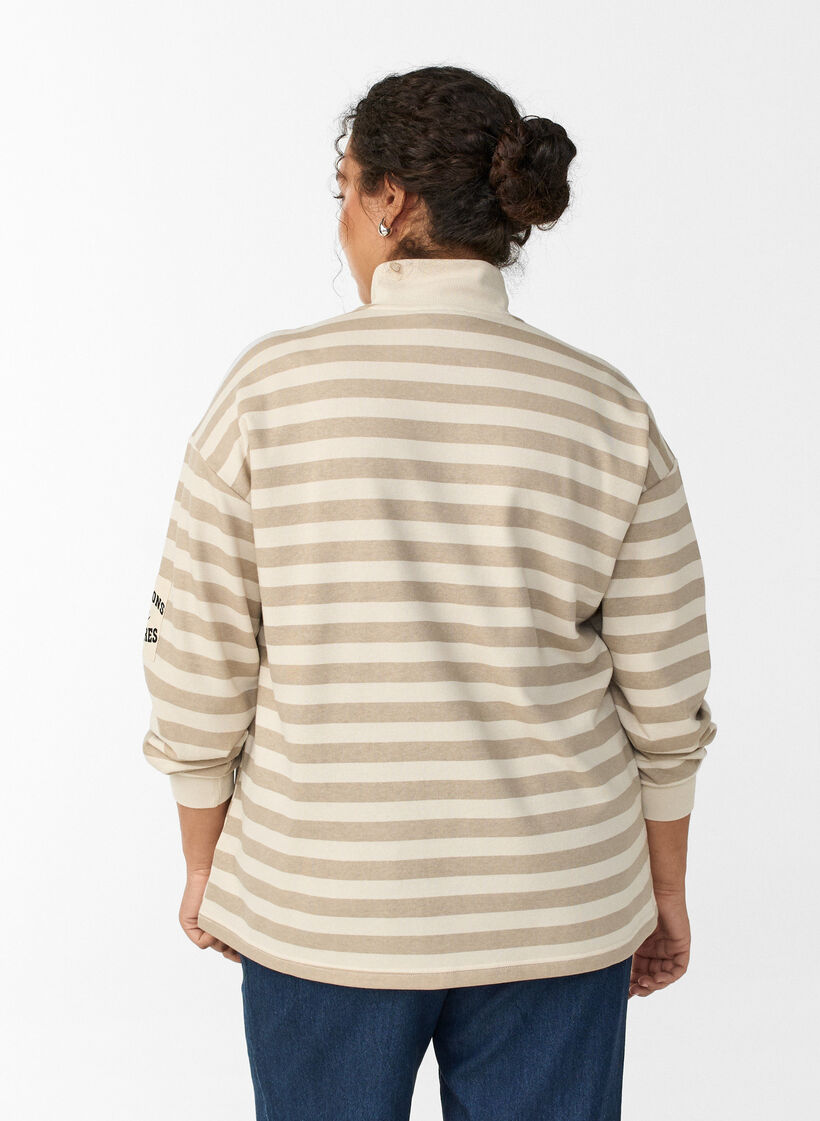 Sweatshirt à rayures avec col montant et zip, Beige, Model image number 2