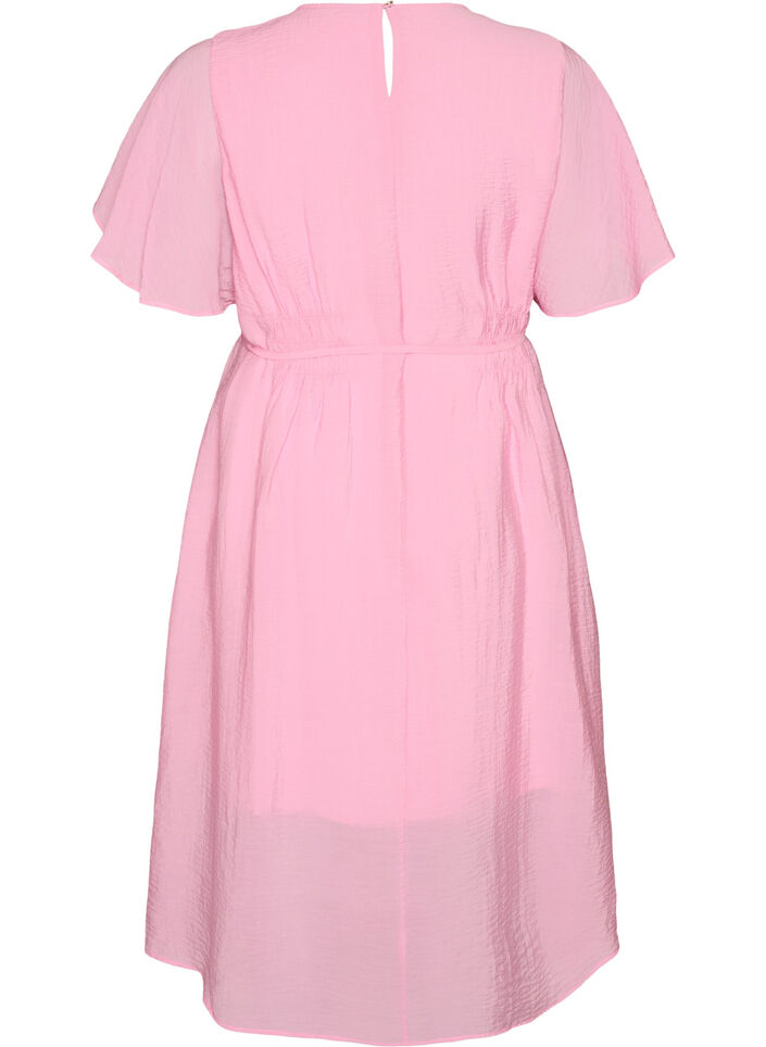Kn&ouml;chellanges Kleid mit Fl&uuml;gel&auml;rmeln und Bindeg&uuml;rtel, Pink, Packshot image number 1