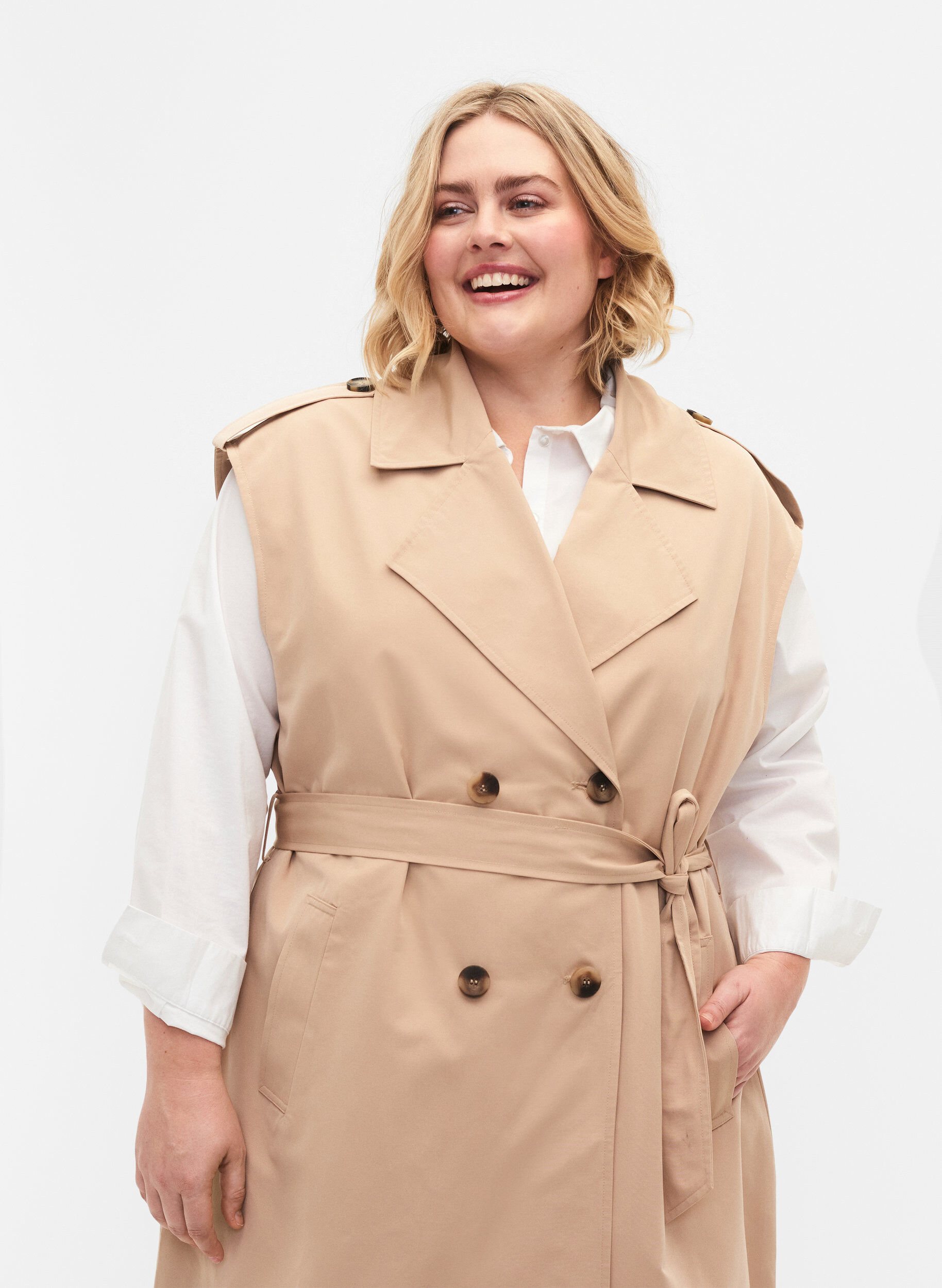 Zizzi Lange Weste mit G&uuml;rtel, Nomad, Model image number 2