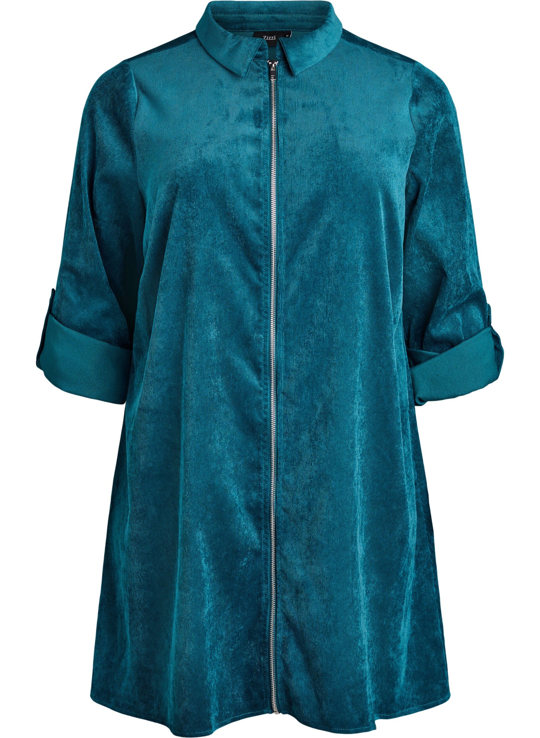 ZizziCordkleid mit Rei&szlig;verschluss und 3/4-&Auml;rmeln, Gr&uuml;n, Packshot image number 0