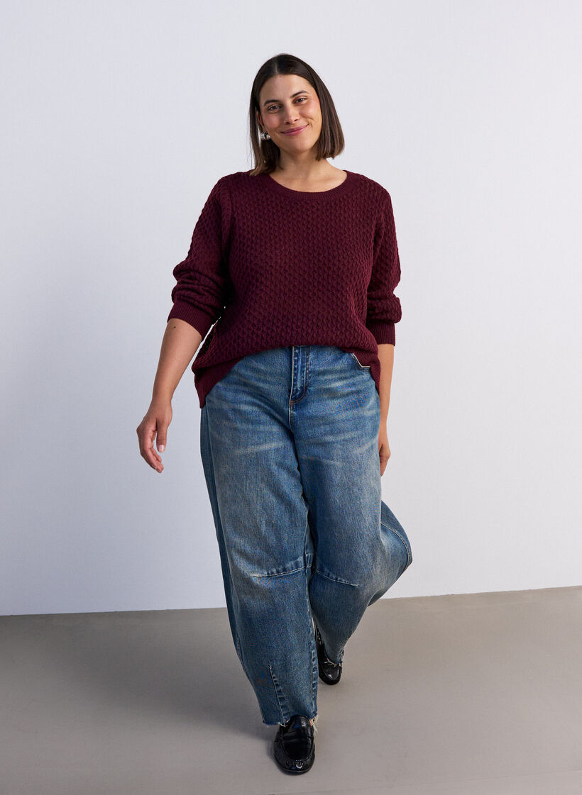 Strickbluse mit strukturiertem Lochmuster, Rot, Model image number 1