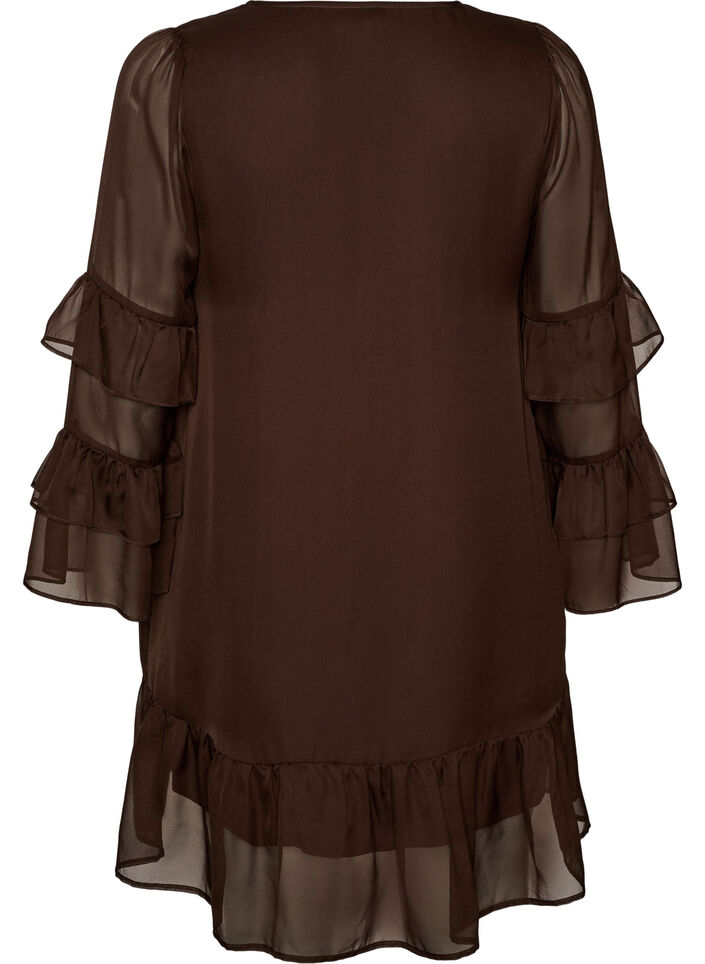 Robe courte avec manches transparentes &agrave; volants, Marron, Packshot image number 1