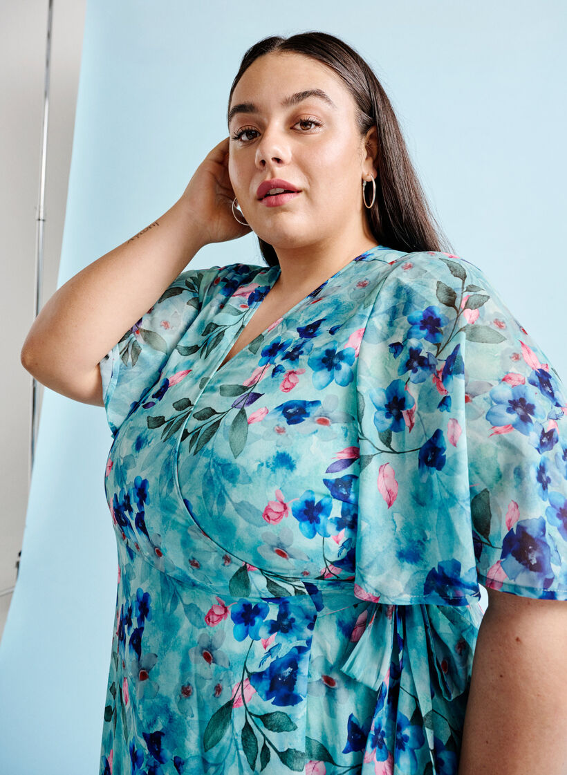 Robe portefeuille à manches courtes avec imprimé floral, Trellis AOP, Image image number 1