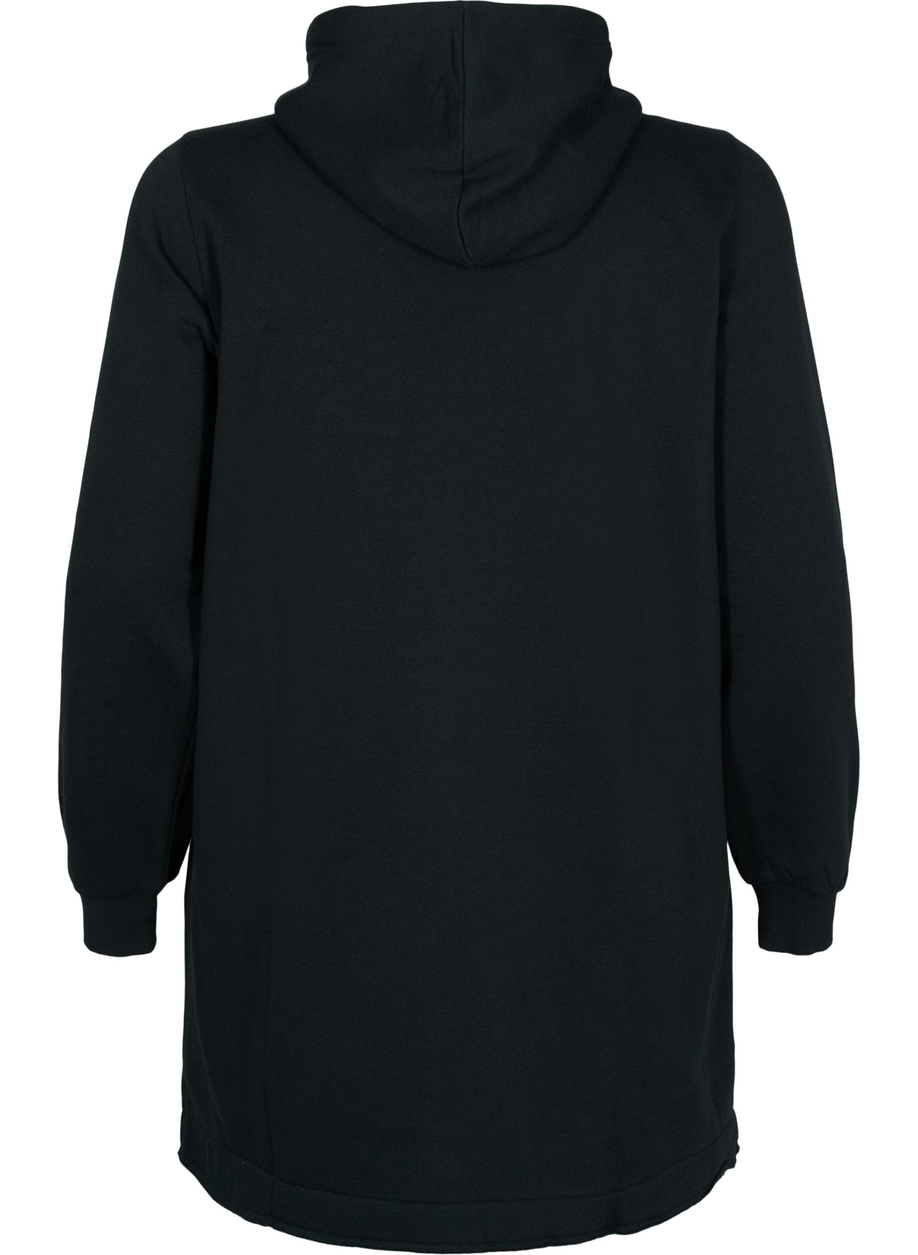 Zizzi Sweat-shirt long avec capuche et poches, Black, Packshot image number 1