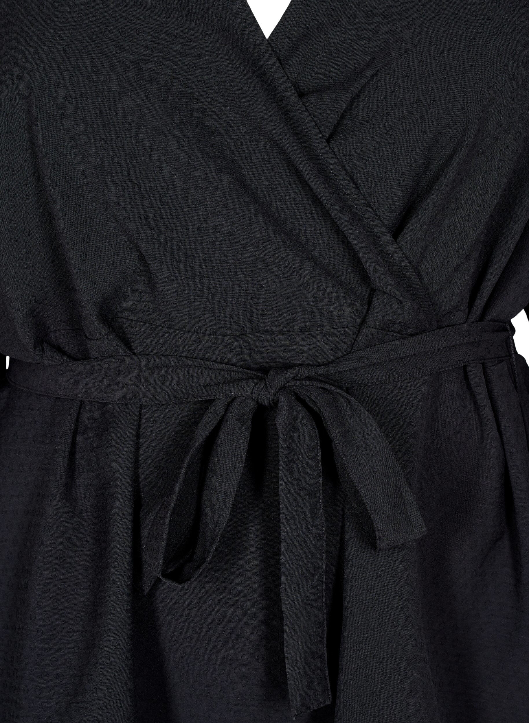 Zizzi Wickelbluse mit Bindeband und langen &Auml;rmeln, Schwarz, Packshot image number 2